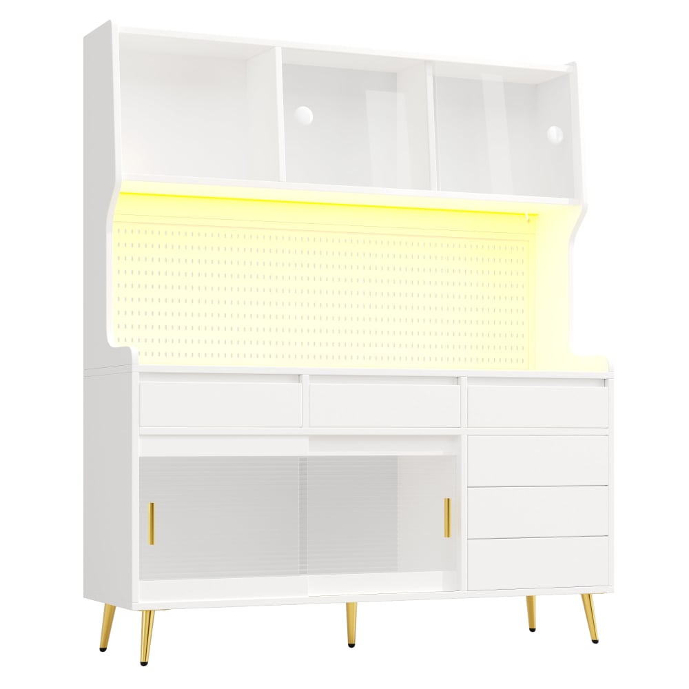 Vaisselier de cuisine blanc avec LED, contrôle App, verre trempé