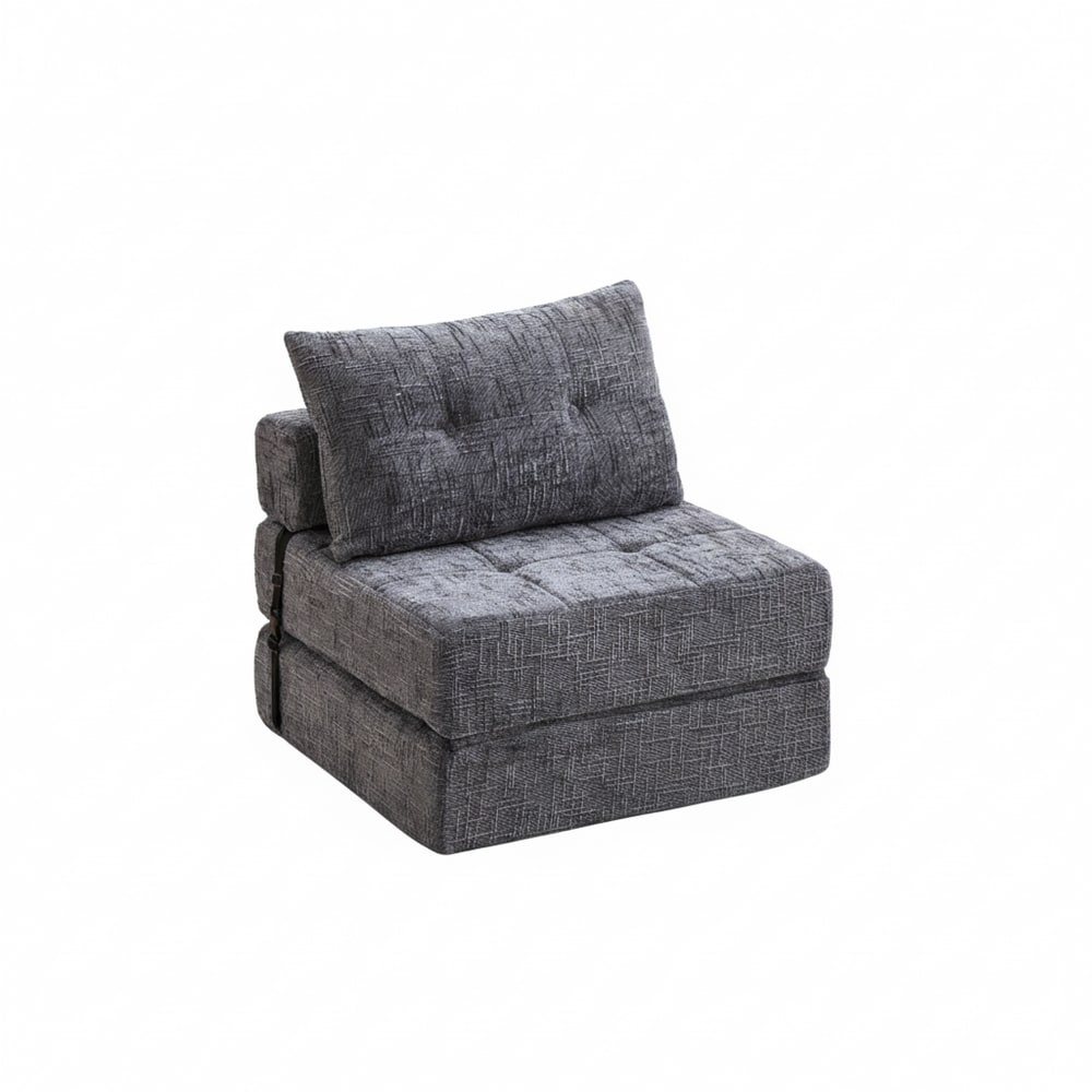 Fauteuil lit pliable gris en chenille avec coussins 79x79x57cm
