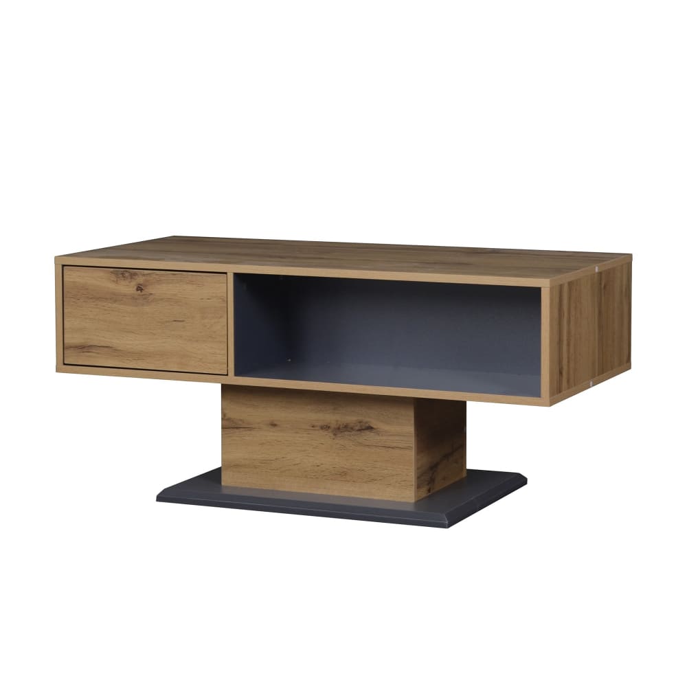 Table basse effet bois chêne gris 1 portes 2 niches