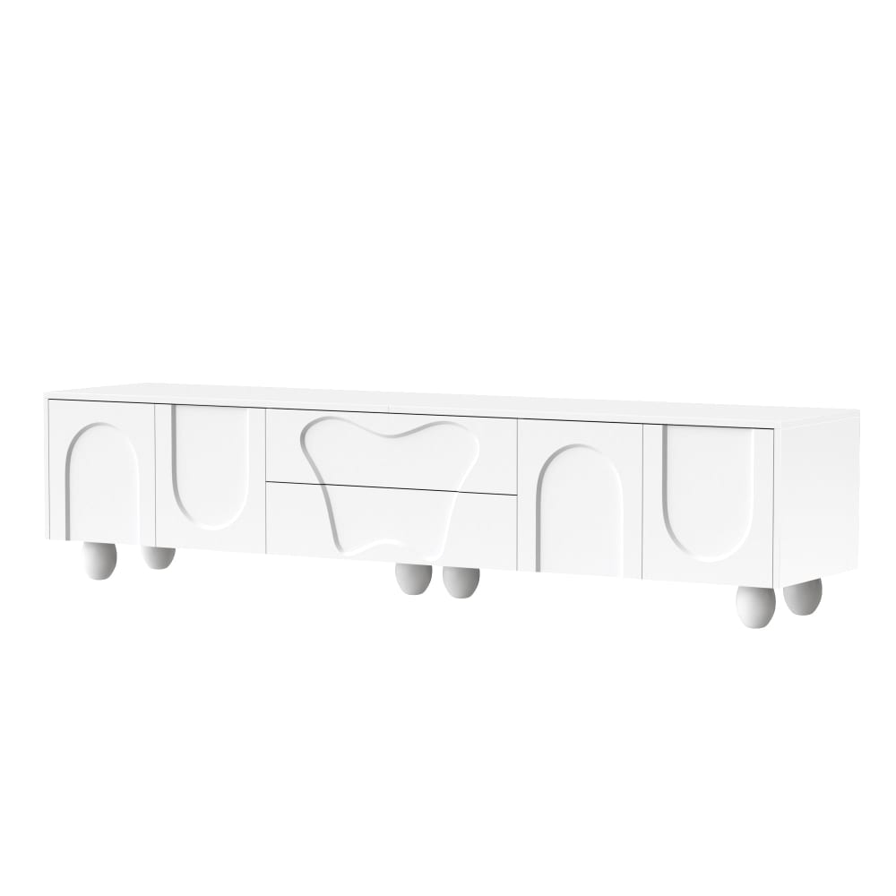Meuble TV blanc 4 portes - pieds