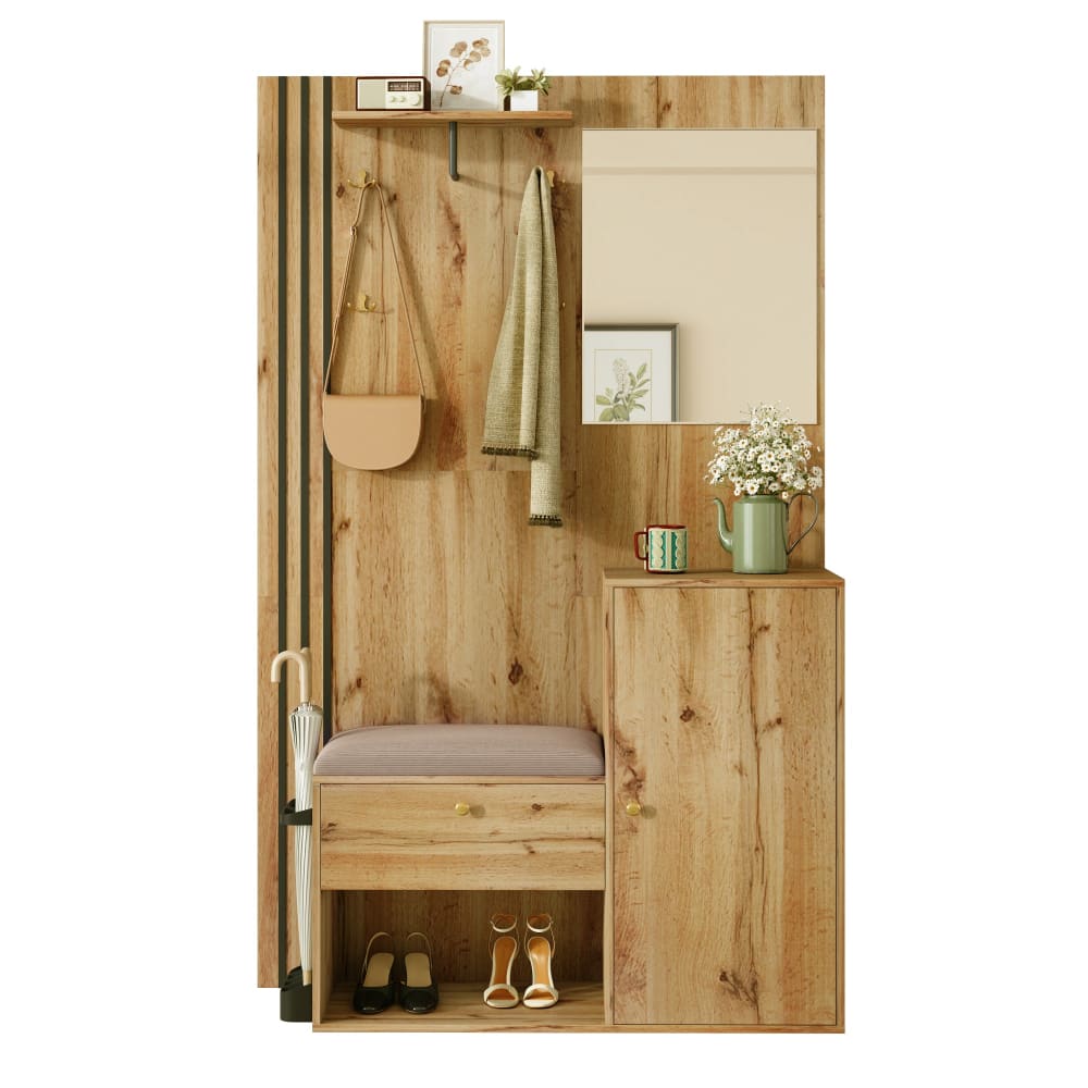 Garderobe mit Spiegel und Schuhschrank, Holzoptik - Maisons Du