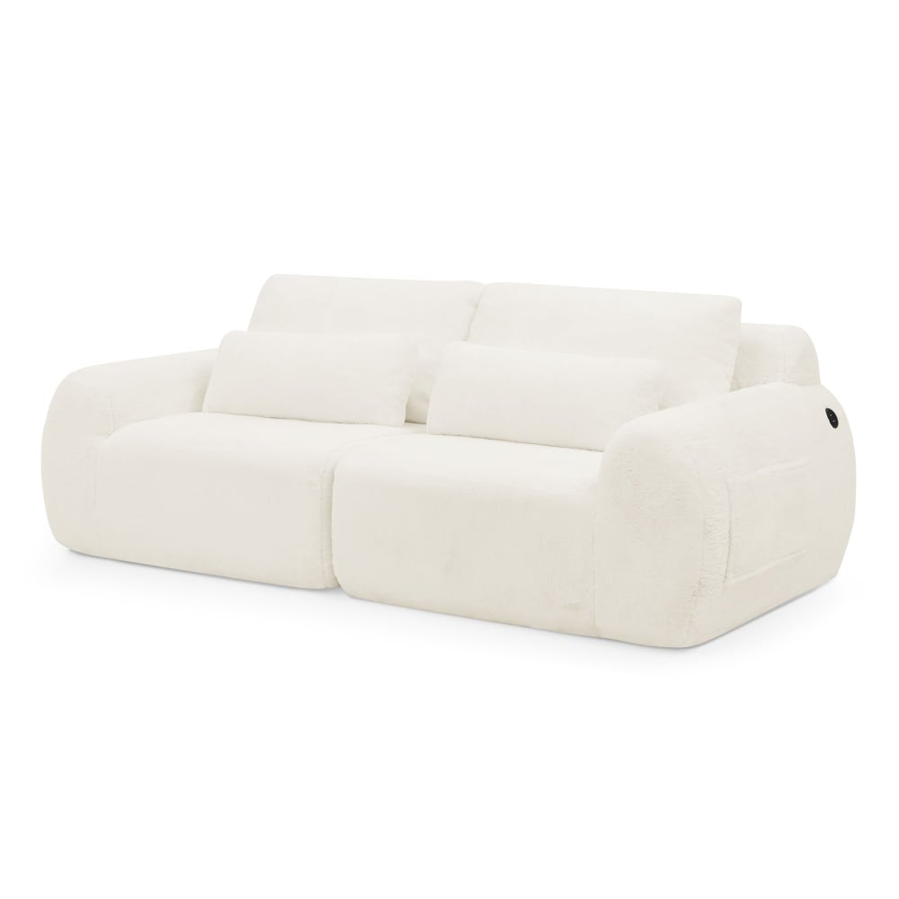 Canapé 2 places en fausse fourrure de lapin, beige, USB