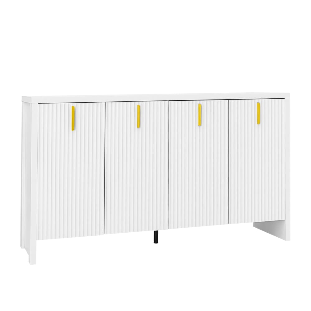 Buffet blanc design ondulé avec poignées dorées 140x38x80cm