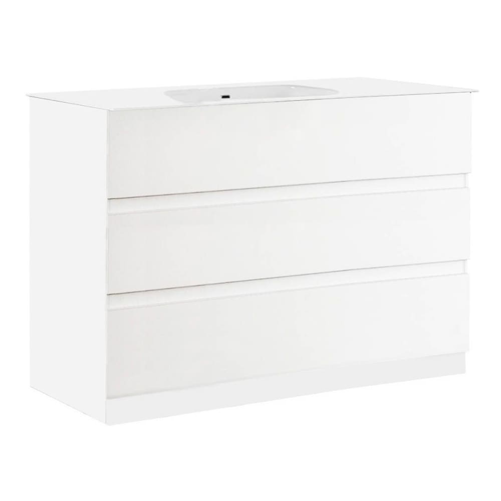 Meuble  vasque 101cm 3 tiroirs finition blanc laqué
