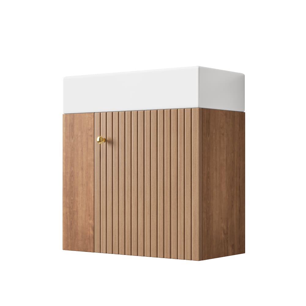 REDOM Waschbecken aus Keramik mit Unterschrank 55x31x66,5 cm, Braun style modern Braun Keramik