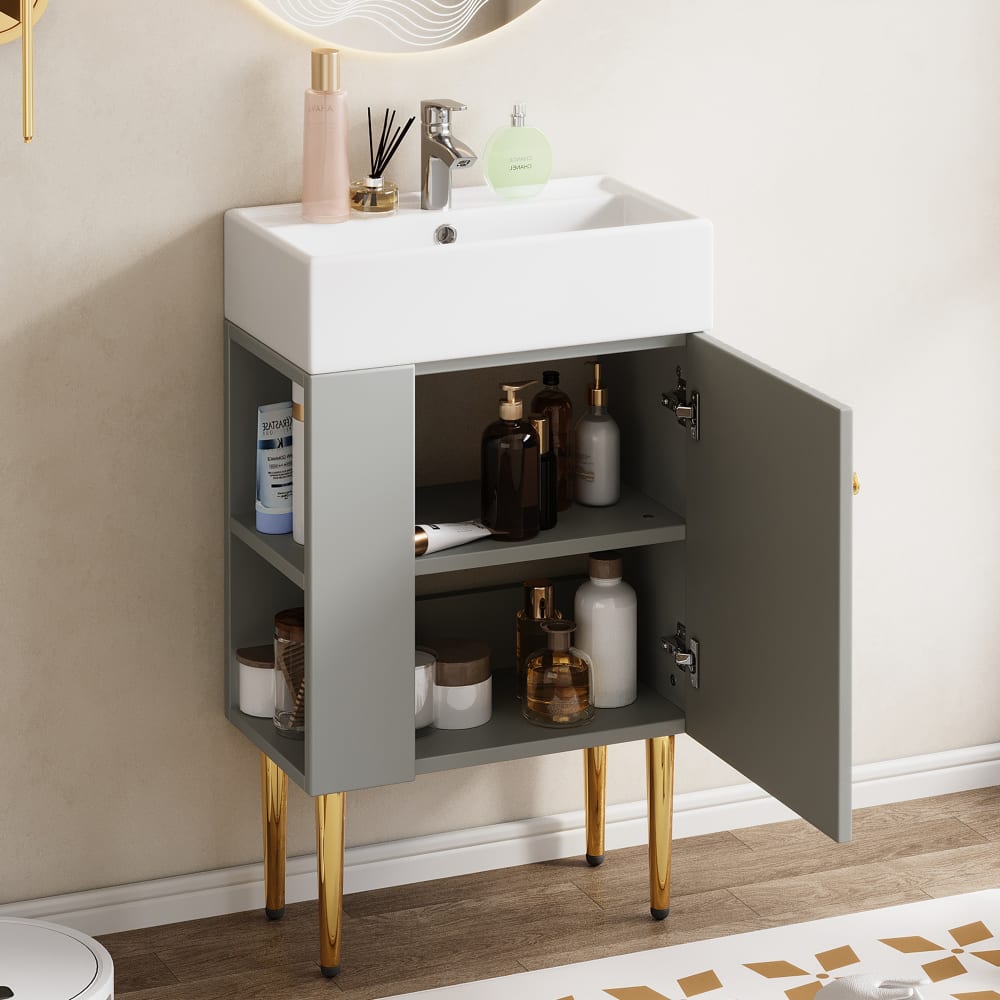 Waschbecken aus Keramik mit Unterschrank, Grau - Maisons Du Monde