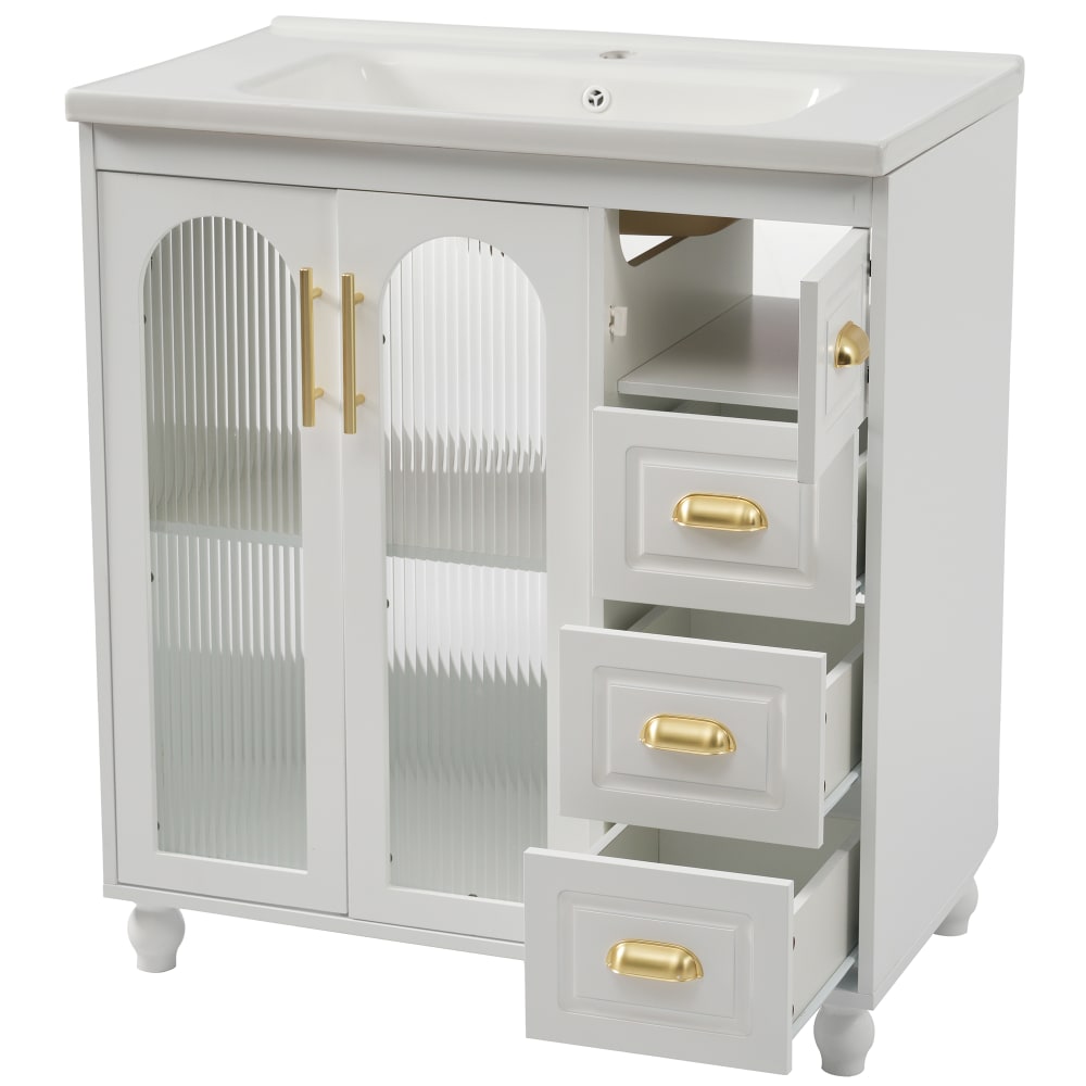 Lavabo en céramique et porcelaine avec meuble sous vasque blanc 80 cm