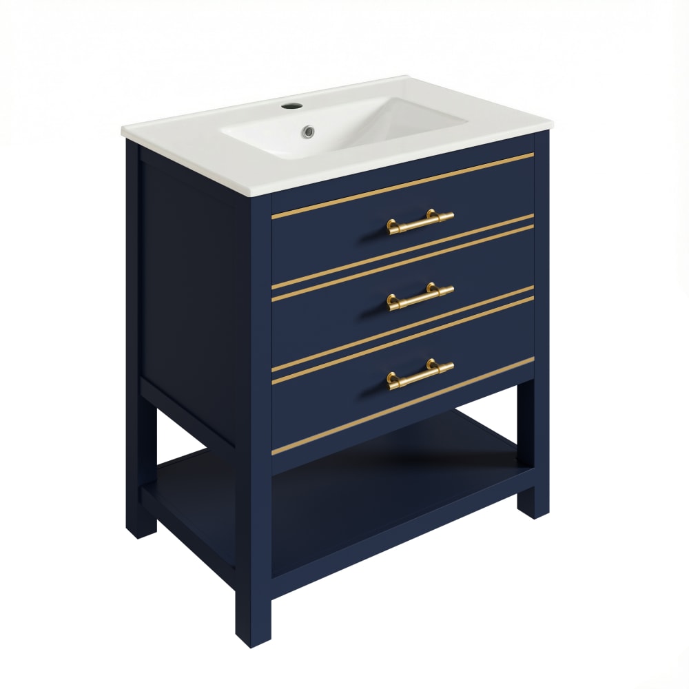 Lavabo en céramique avec meuble sous-vasque bleu