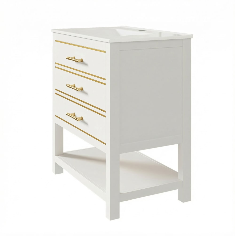 REDOM Waschtisch aus MDF mit Keramikbecken 76x46,5x86 cm, Weiß style modern Weiß Holz