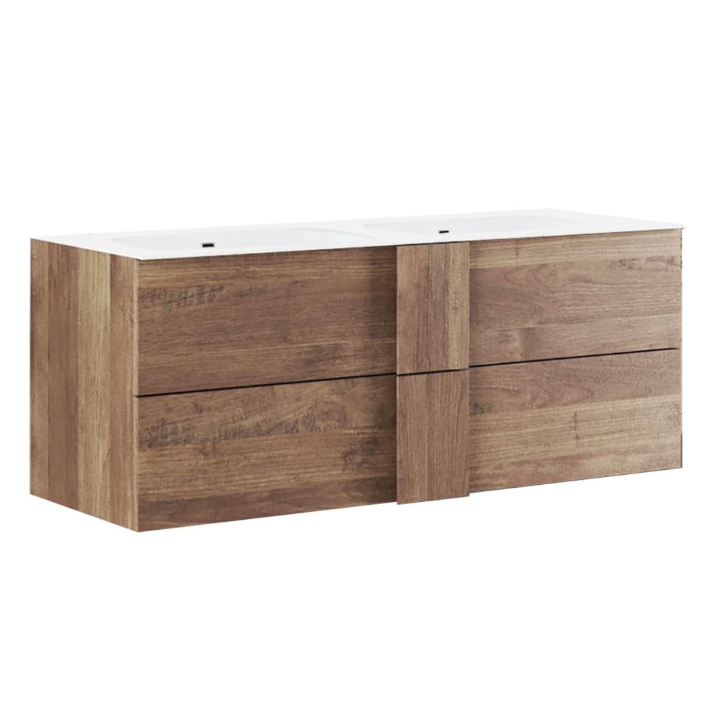 Meuble  vasque 122cm suspendu 2 tiroirs aspect bois finition mercure