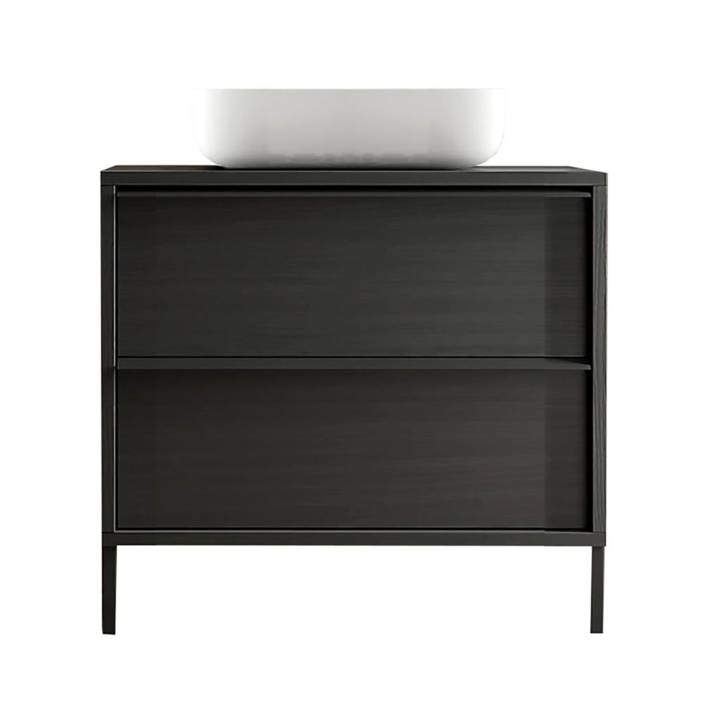 Meuble  vasque 92cm 2 tiroirs aspect bois noir