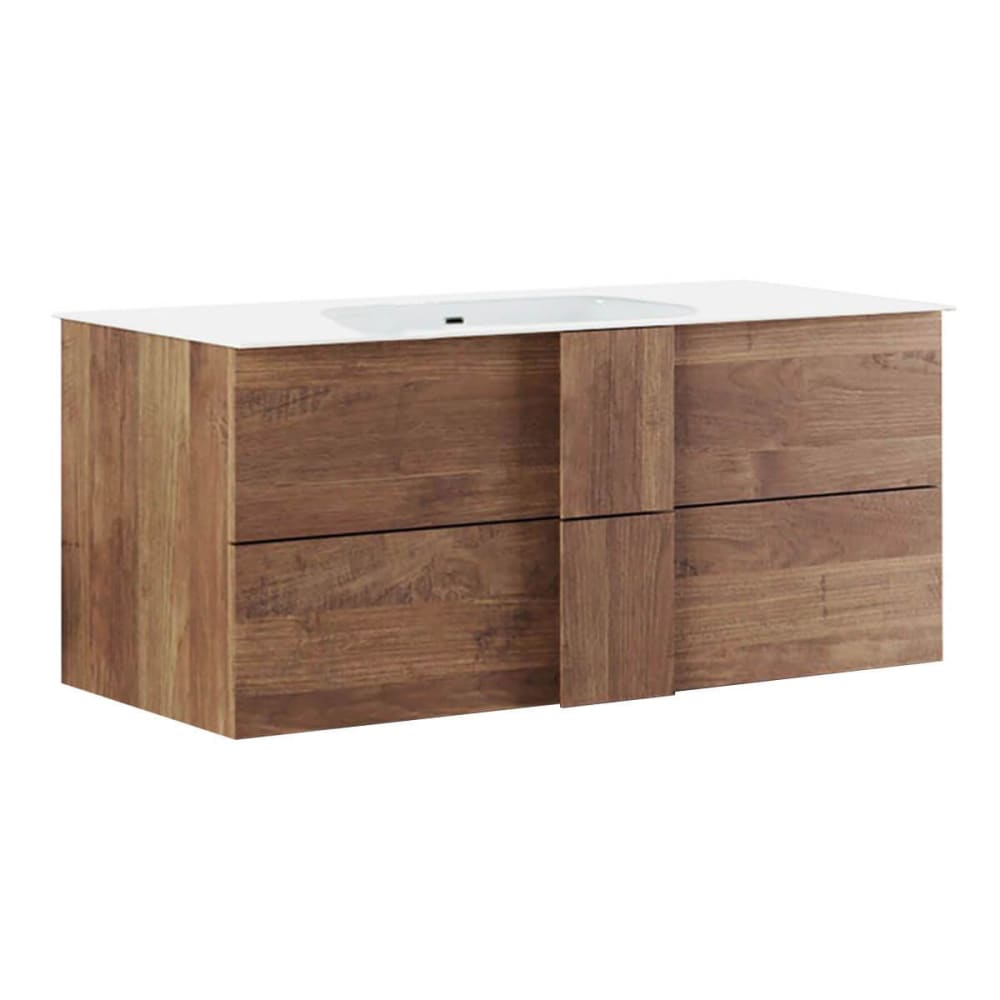 Meuble  vasque 101cm suspendu 2 tiroirs aspect bois finition mercure