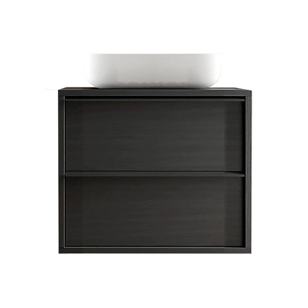 Meuble  vasque 79cm suspendu 2 tiroirs aspect bois noir