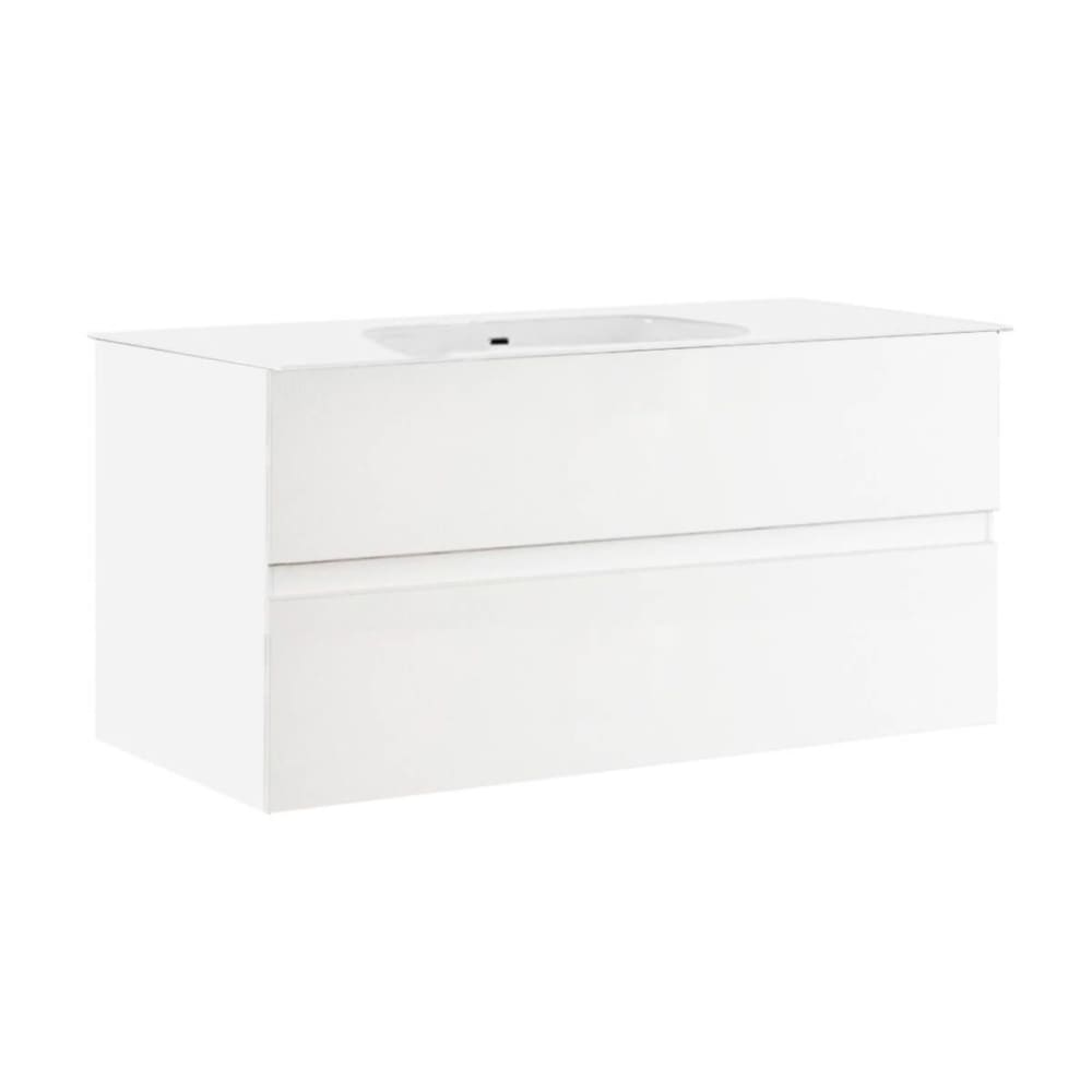 Meuble  vasque 82cm suspendu 2 tiroirs  finition blanc laqué