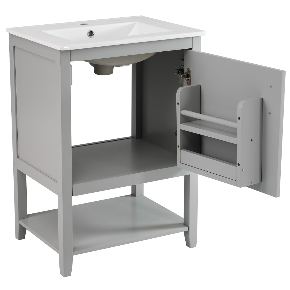 Lavabo en céramique avec meuble sous-vasque gris