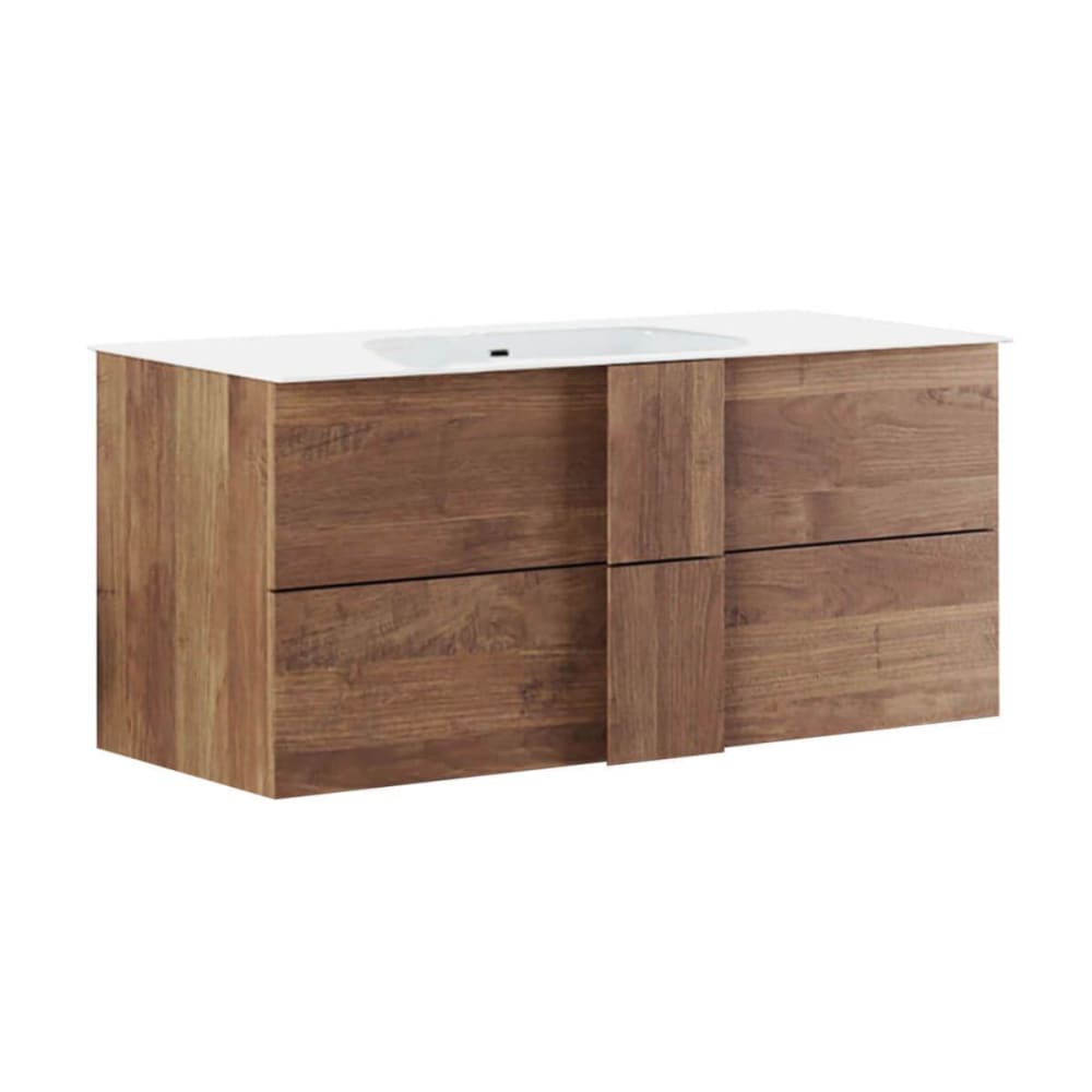 Meuble  vasque 82cm suspendu 2 tiroirs aspect bois finition mercure