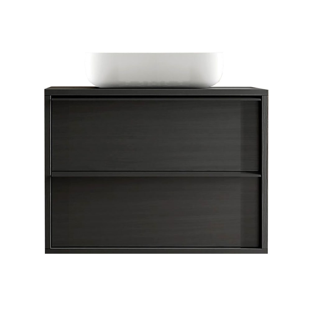 Meuble  vasque 92cm suspendu 2 tiroirs aspect bois noir