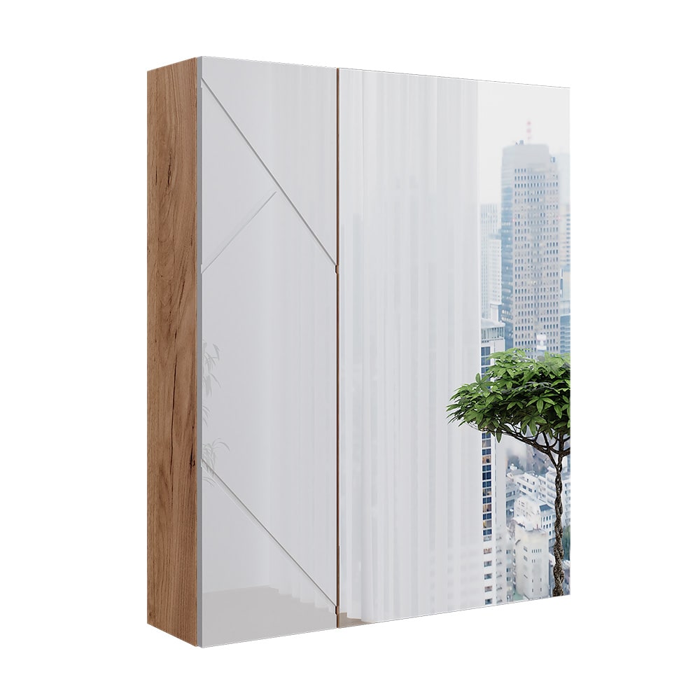 Armoire de salle de bain avec miroir 0 blanc/chêne 60x75cm