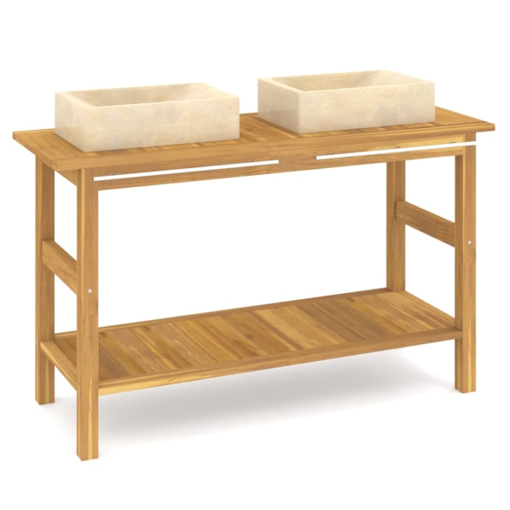 Armoire de salle de bain et lavabos en marbre bois crème 45 x 132