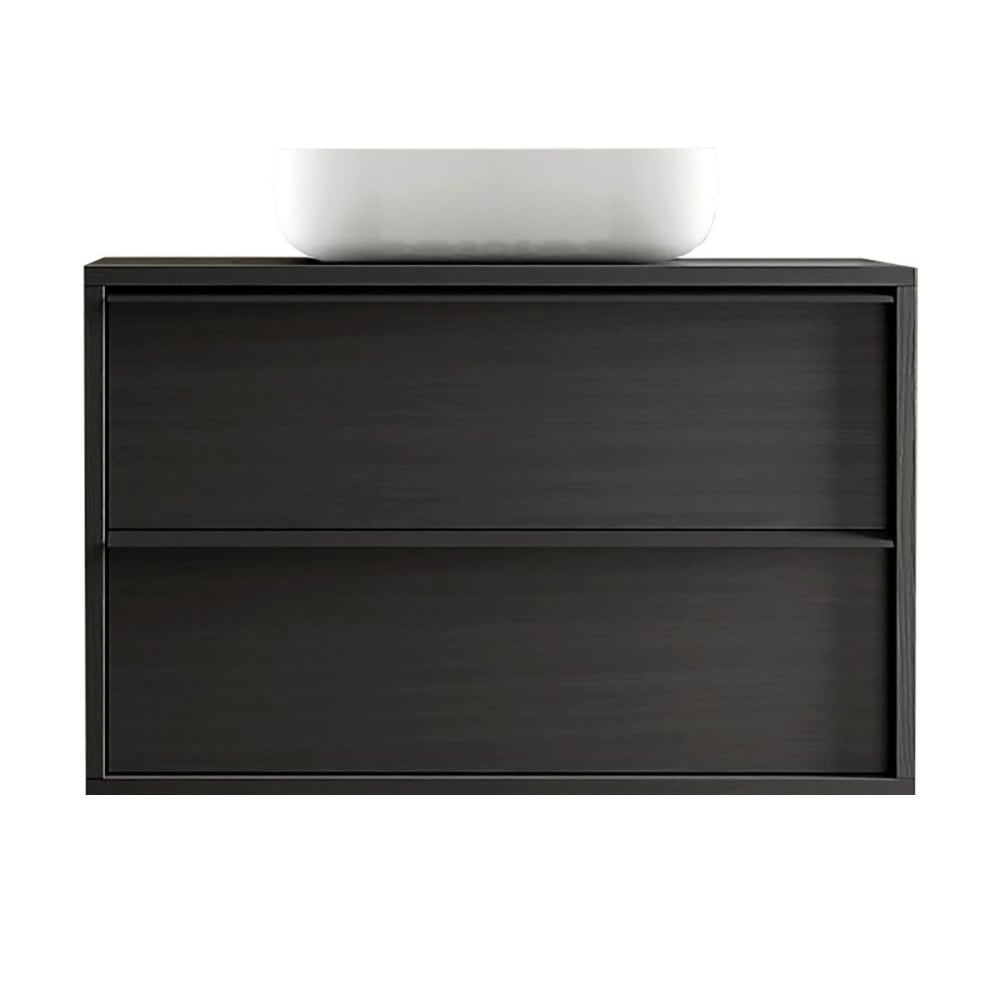 Meuble  vasque 105cm suspendu 2 tiroirs aspect bois noir