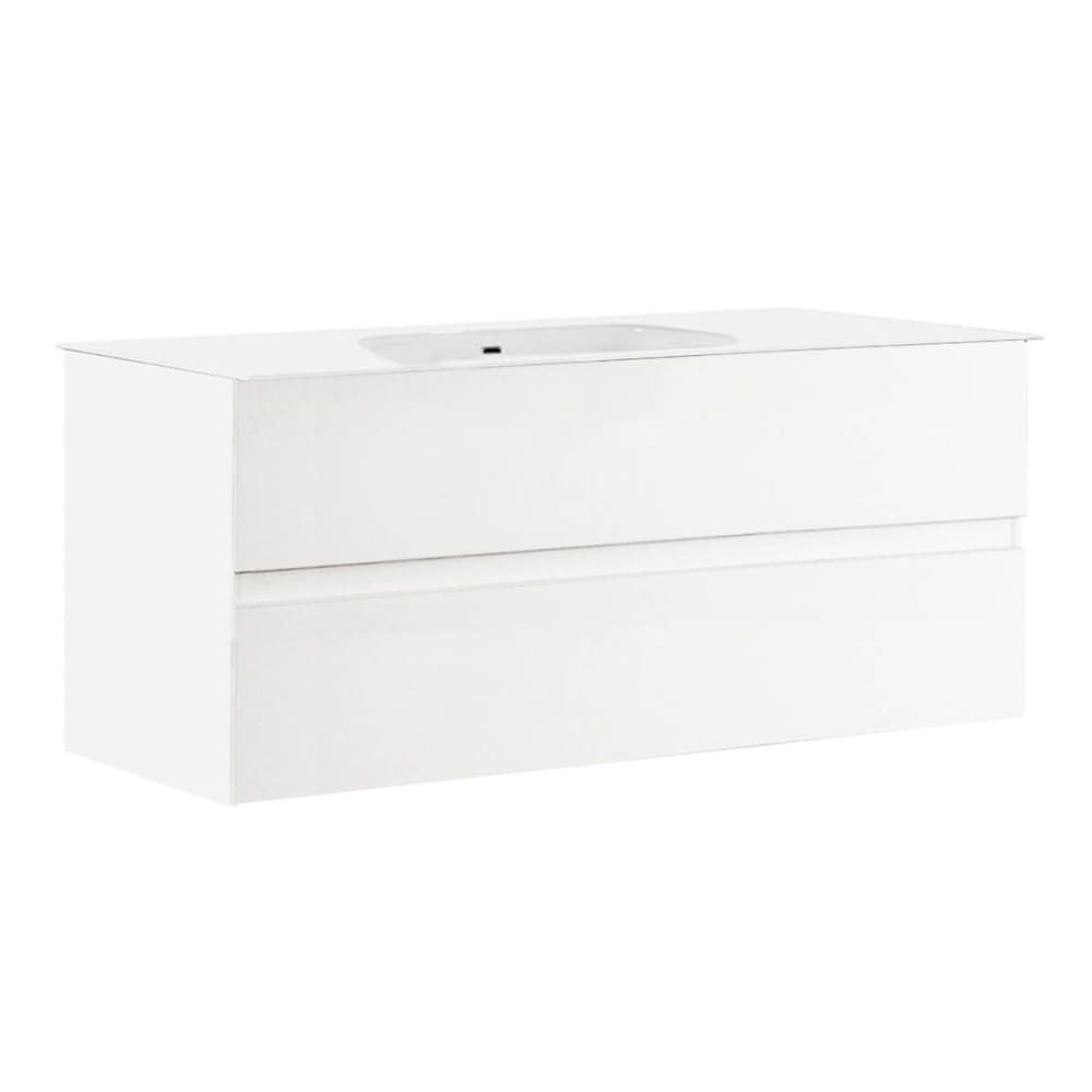 Meuble  vasque 101cm suspendu 2 tiroirs finition blanc laqué