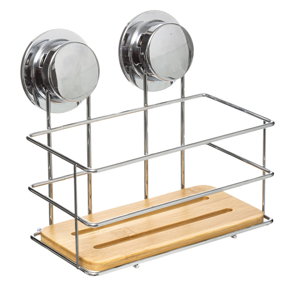 Étagère de douche avec ventouses métal/bambou marron foncé 19x12x18.5 Étagère de douche avec ventouses métal/bambou marron foncé 19x12x18.5