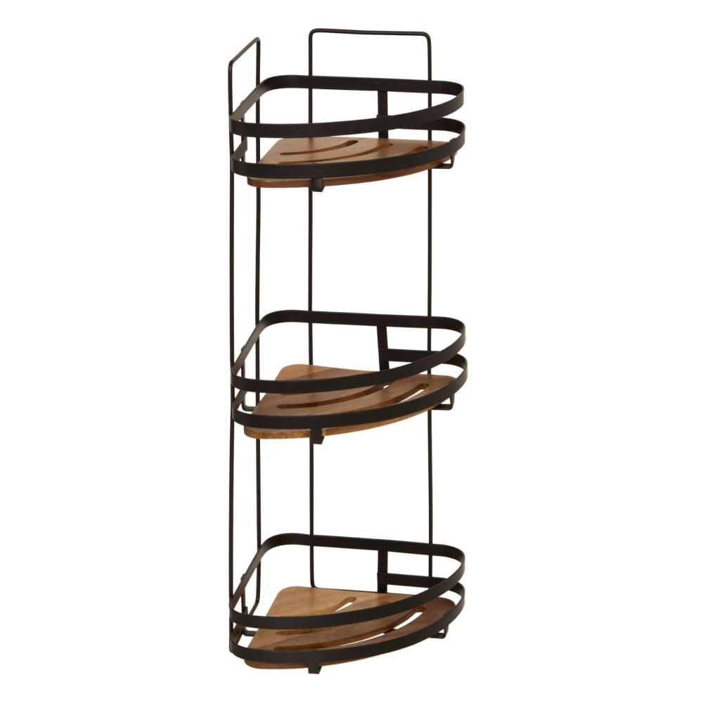 Étagère de douche d'angle 3 niveaux style industriel bois/métal noir — Beyit