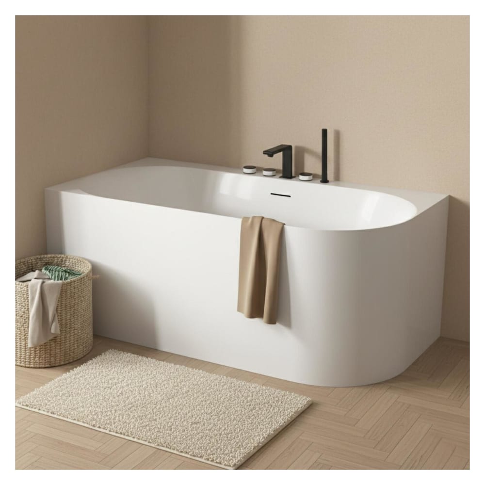 Weiße halbfreistehende Acrylbadewanne 170 cm - Linke Ecke -