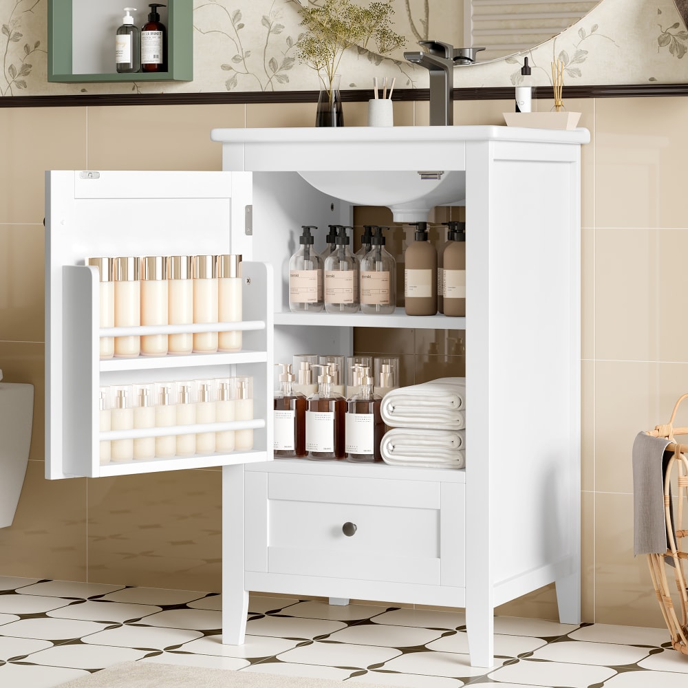 Waschbecken aus Keramik und MDF mit Stauraum 51x46x85 cm, Weiß -