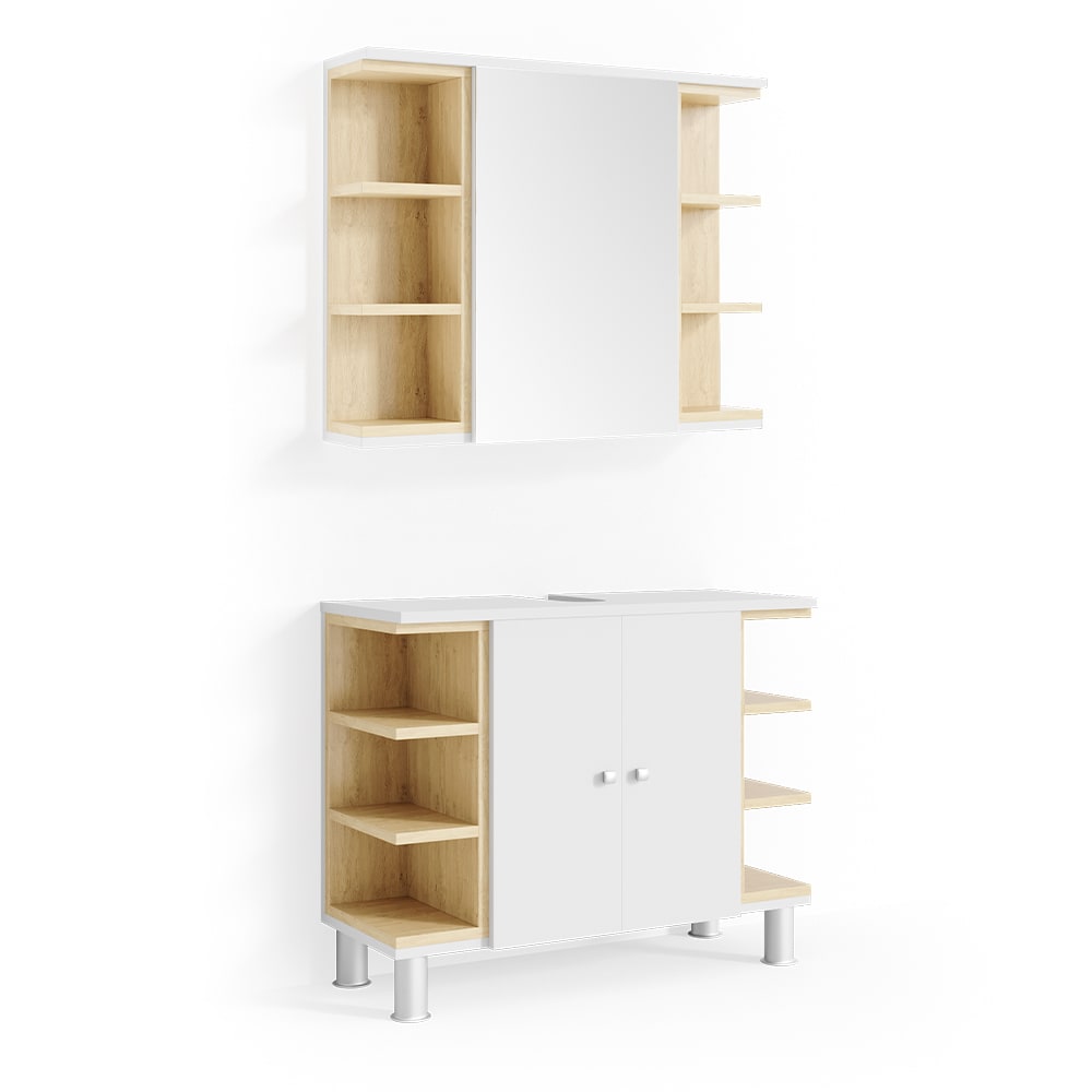 Vicco Badmöbel-Set 2-teilig Weiß 80x64cm style modern Weiß Spanplatte