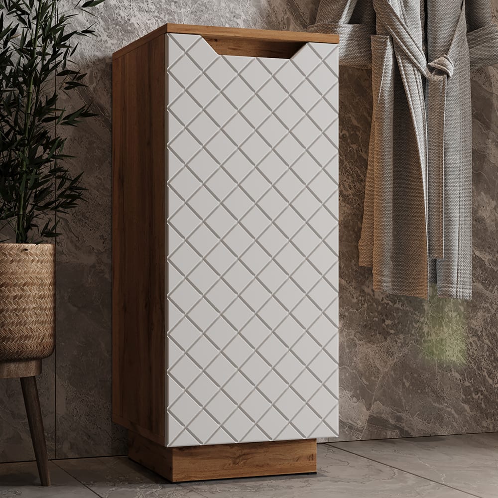 Midischrank Eiche/Weiß mit Kachelstruktur 33.4x81.9cm - Maisons