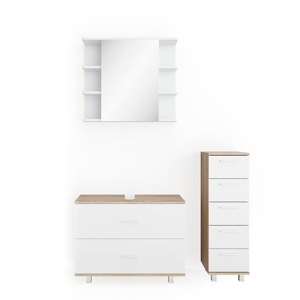 Vicco Badmöbel-Set 3-teilig Weiß/Sonoma 80x60.8cm style modern Weiß Spanplatte