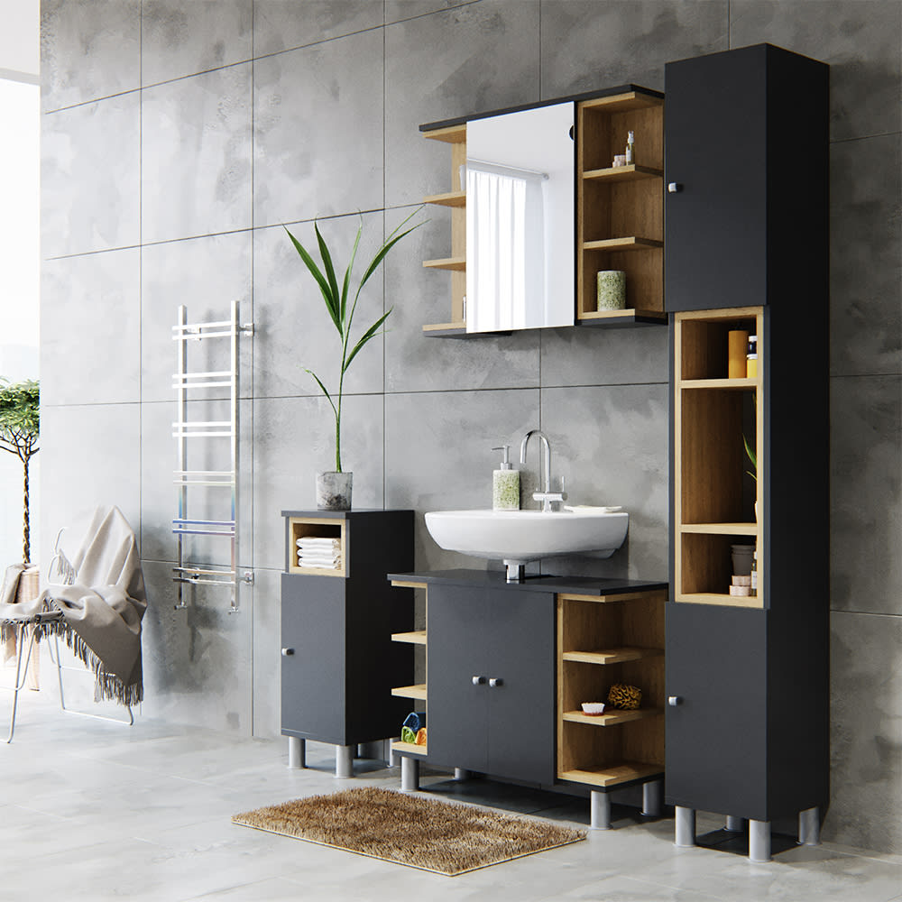 Badmöbel-Set 3-teilig Anthrazit 80x64cm - Maisons Du Monde