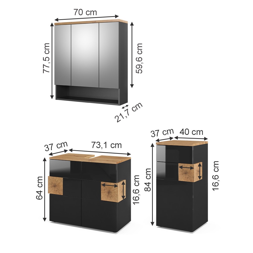 Badmöbel-Set 3-teilig Anthrazit 75x64cm - Maisons Du Monde