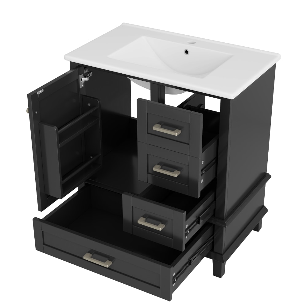 REDOM Waschbecken aus Keramik mit Unterschrank 76x46x83,5 cm, Schwarz style modern Schwarz Keramik