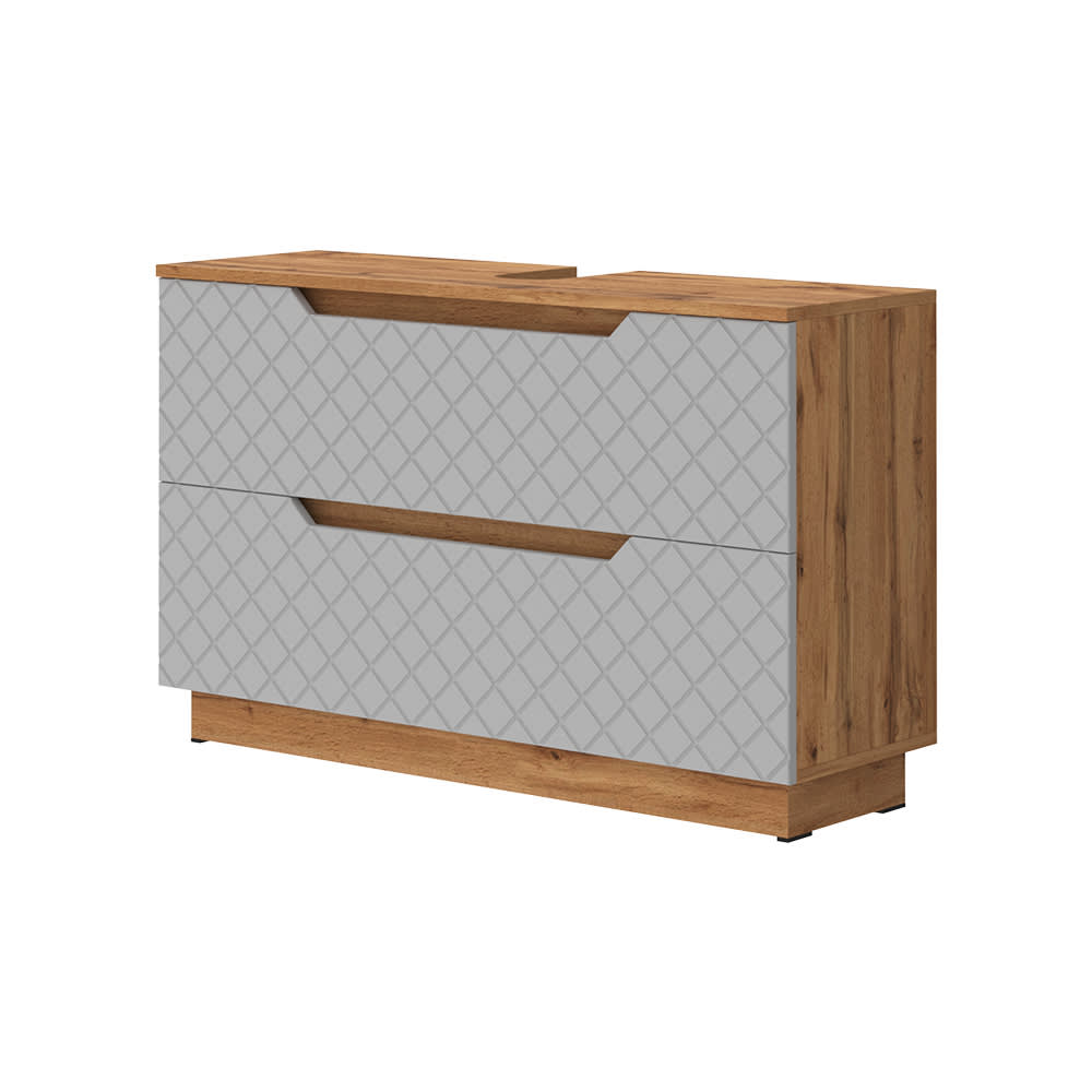 Vicco Waschbeckenunterschrank mit Schubladen Eiche mit Kachelstruktur100x63 style modern Grau Spanplatte