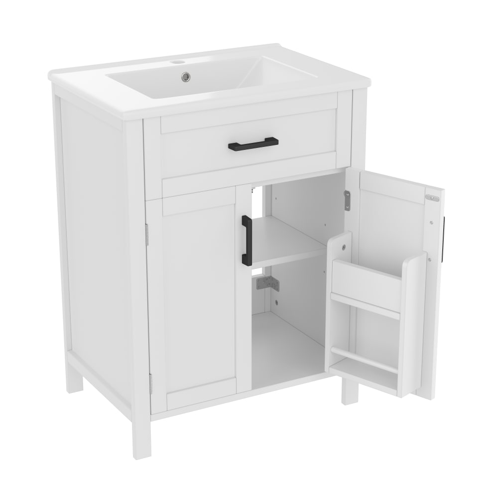 REDOM Waschbecken aus Keramik und MDF mit Stauraum 60x46x84,8 cm, Weiß Weiß Holz