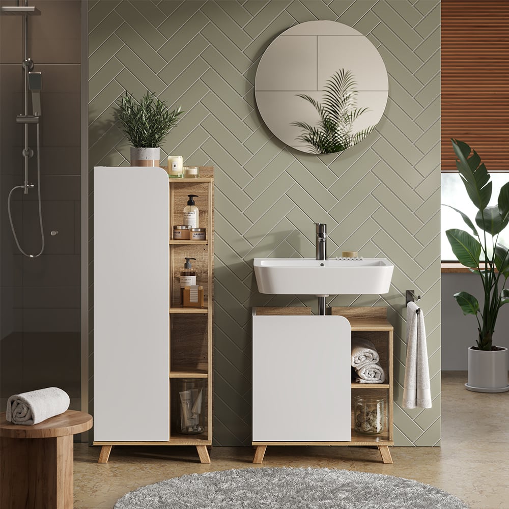 Badmöbel-Set 3-teilig Sonoma/Weiß 60x65cm - Maisons Du Monde