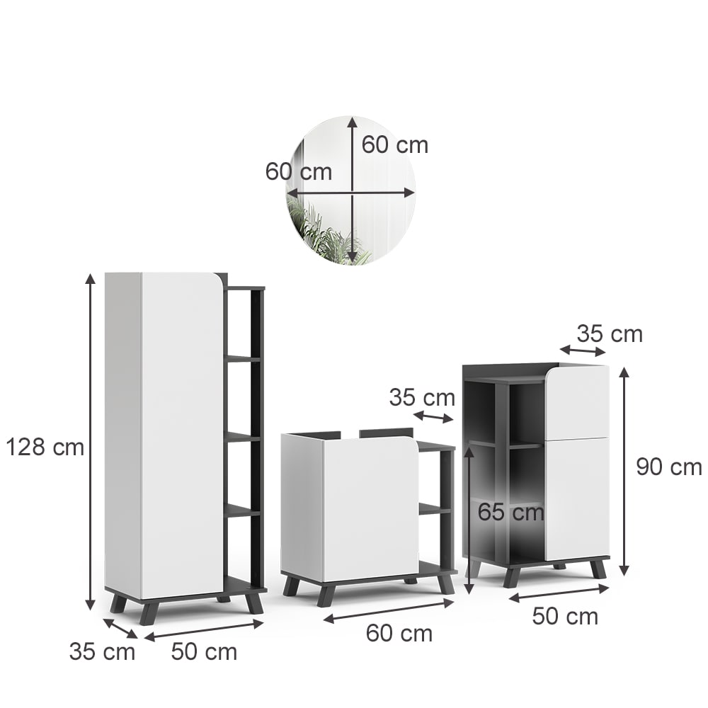 Badmöbel-Set 4-teilig Anthrazit/Weiß 60x65cm - Maisons Du Monde