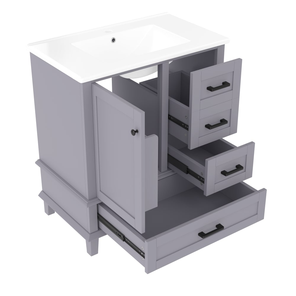 REDOM Waschbecken aus Keramik/Spanplatte mit Unterschrank 76x46x83,5 cm,Grau style modern Grau Holz