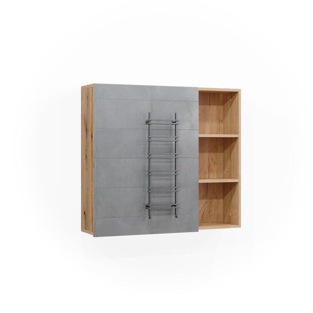Vicco Badspiegelschrank mit Tür und offenen Fächern Eiche 90x80,9cm style modern Braun Spanplatte
