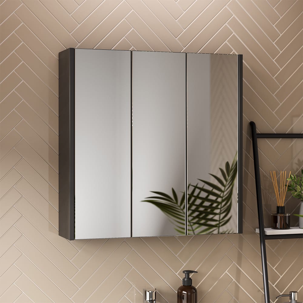 Badspiegelschrank mit 3 Spiegeltüren Anthrazit 67.4x68cm -