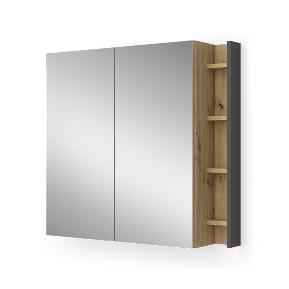 Vicco Badspiegelschrank mit Regalen Artisan 80x75cm style modern Grau Spanplatte