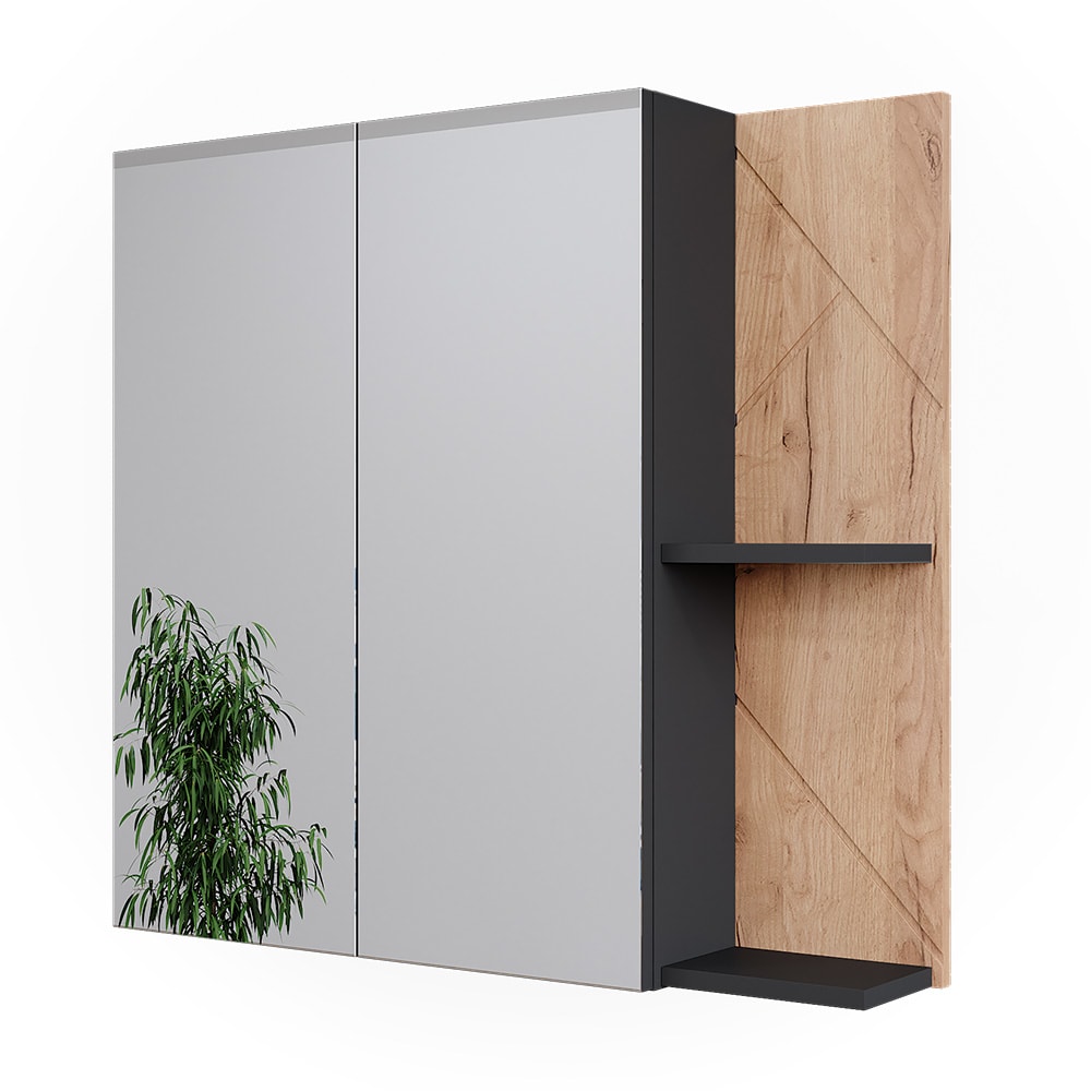 Vicco Badspiegelschrank Anthrazit/Goldkraft Eiche 80x75cm style modern Grau Spanplatte