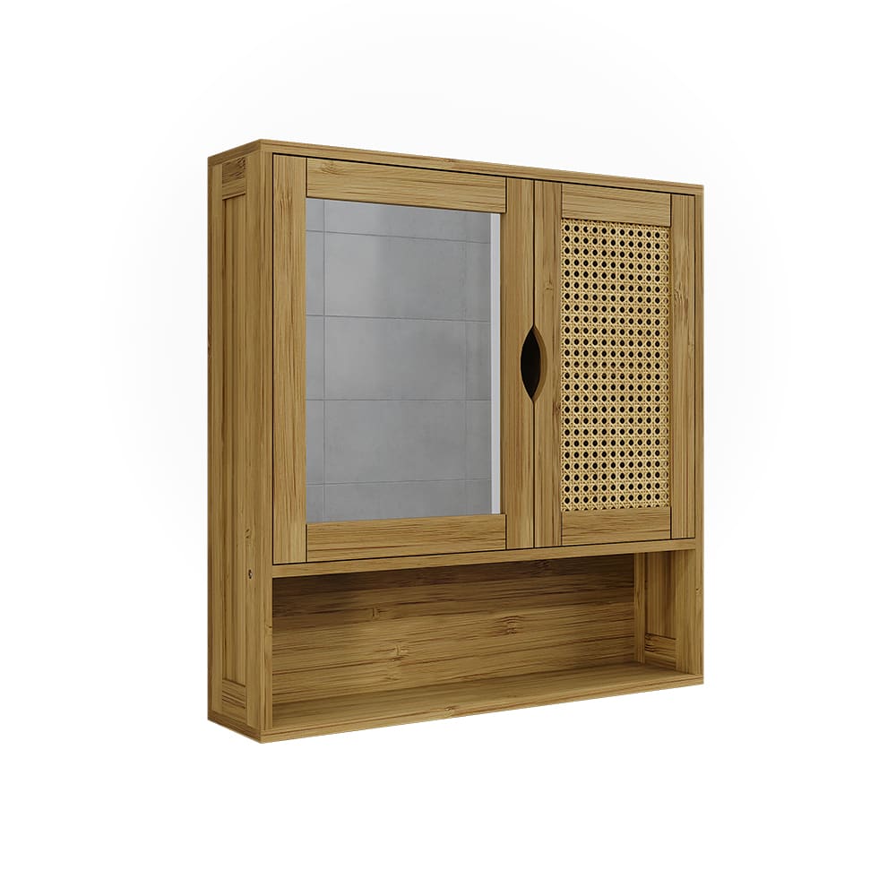 Vicco Badspiegelschrank mit Spiegel Bambus/Rattan 56x58cm style modern Braun Spanplatte