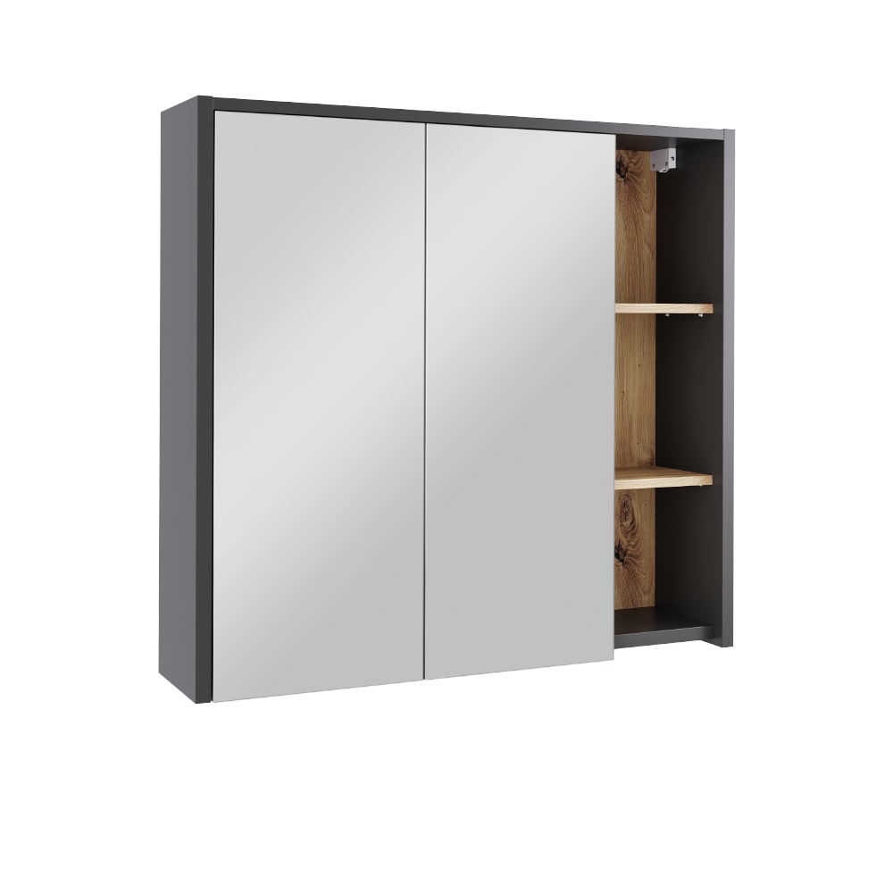 Vicco Badspiegelschrank mit offenen Regalen Grau 80x75cm style modern Grau Spanplatte
