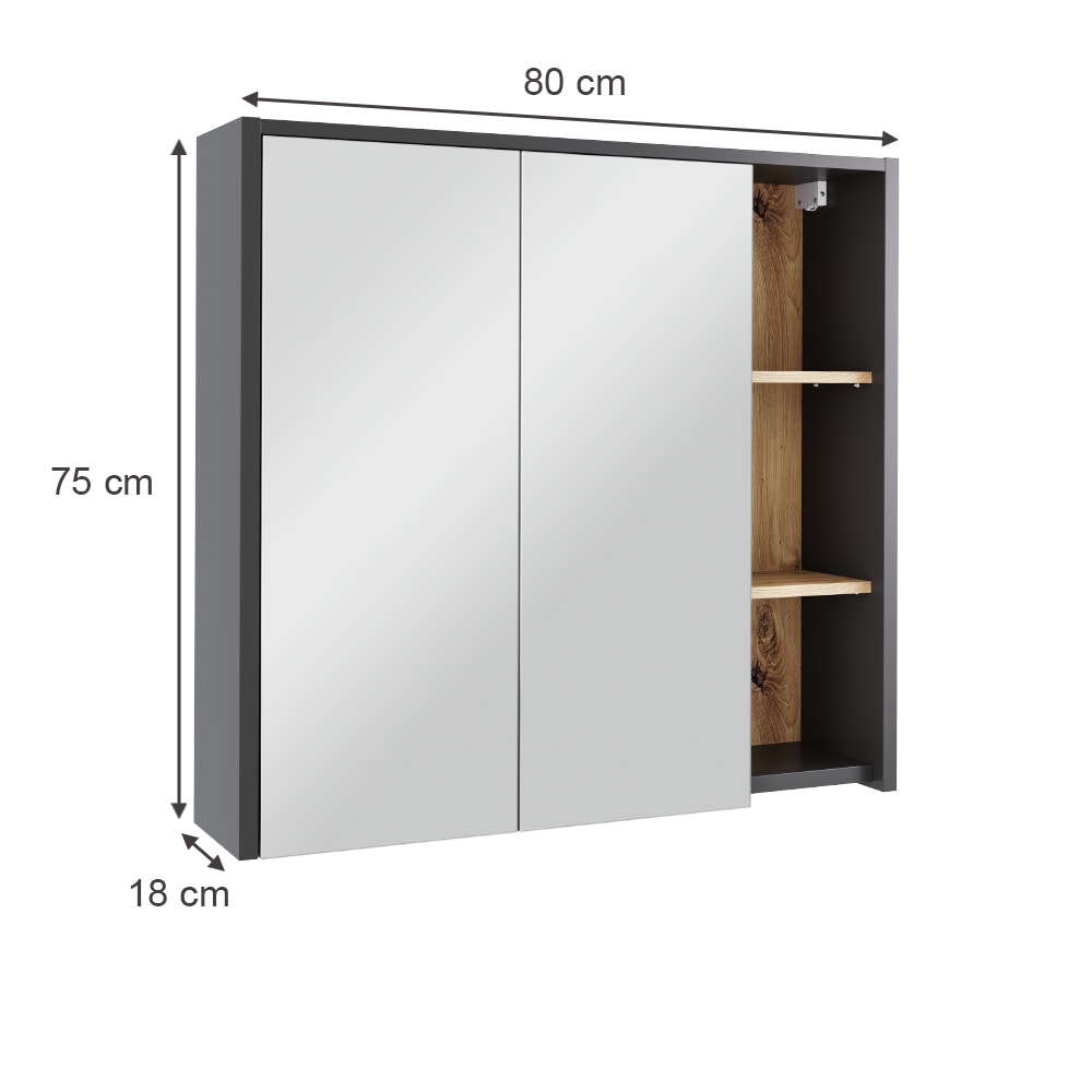 Badspiegelschrank mit offenen Regalen Grau 80x75cm - Maisons Du