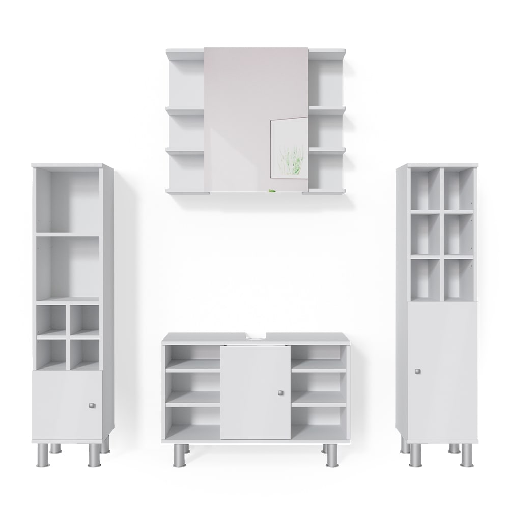 Vicco Badmöbel-Set 4-teilig Weiß 80x54cm style modern Weiß Spanplatte
