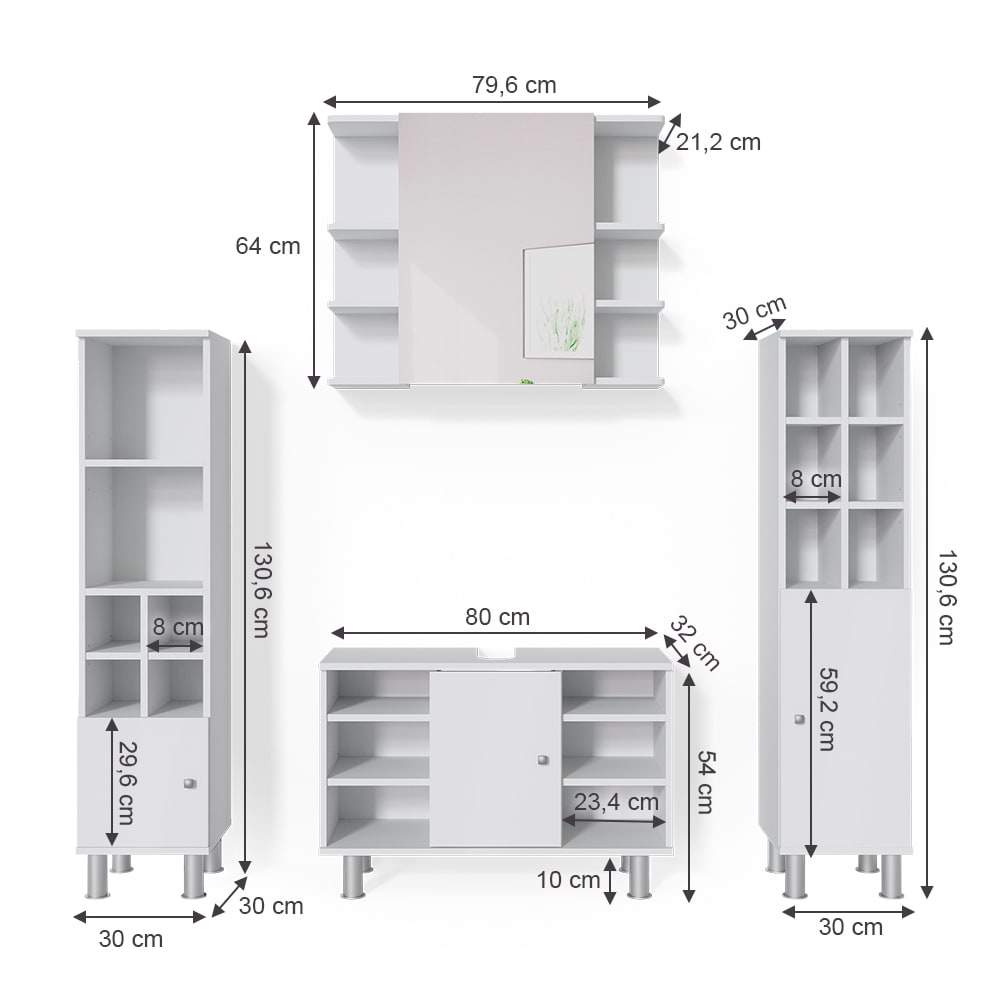 Badmöbel-Set 4-teilig Weiß 80x54cm - Maisons Du Monde
