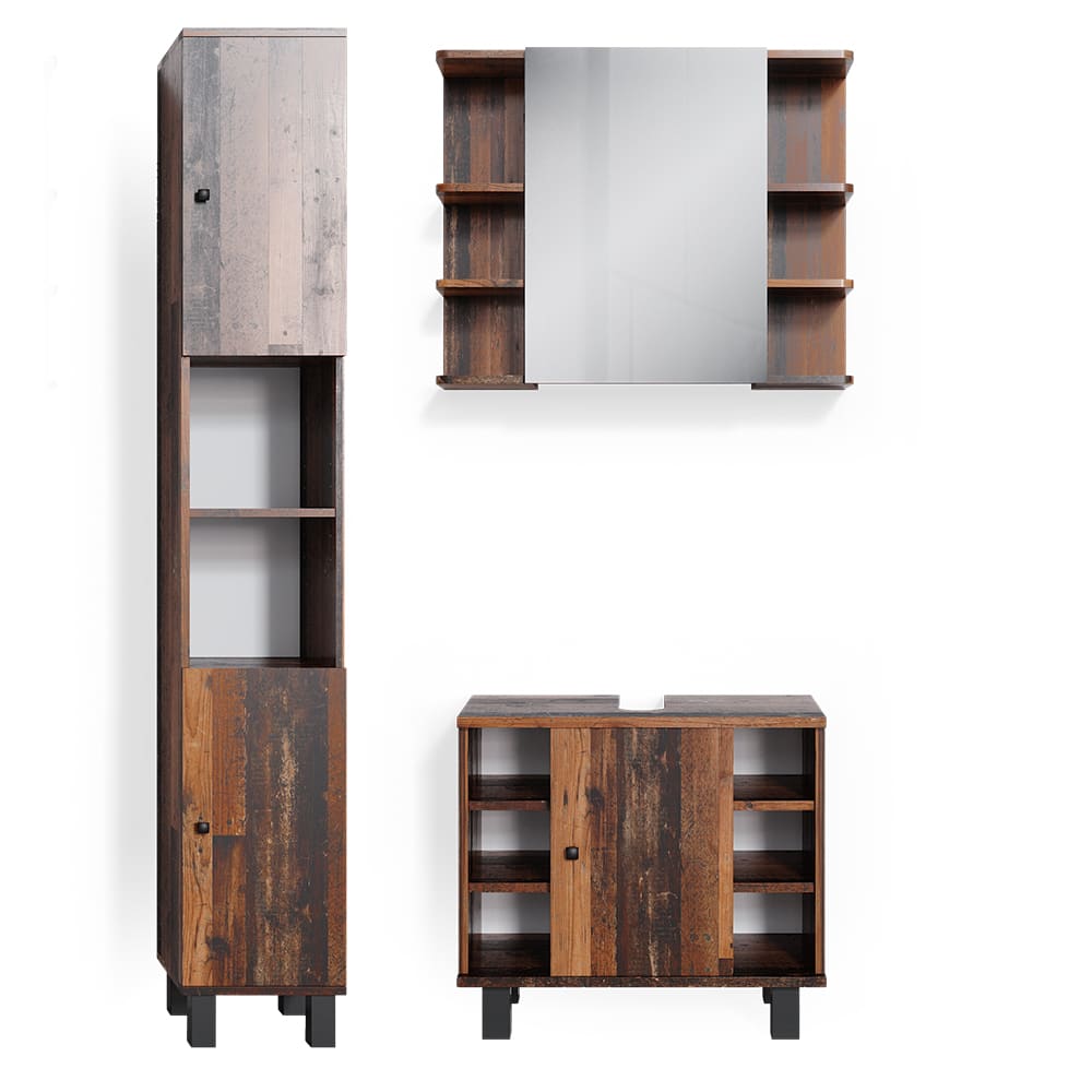 Vicco Badmöbel-Set 3-teilig Eiche rustikal 60x54cm style modern Braun Spanplatte